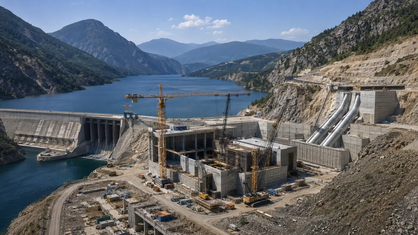 Conceptual view of a hydroelectric power project under construction